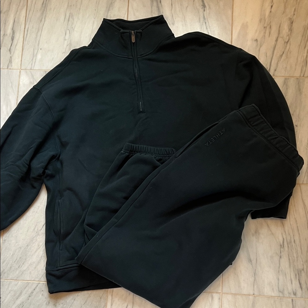 Athleta forever fleece quarter zip and joggers xl dark teal. Last day for sale.